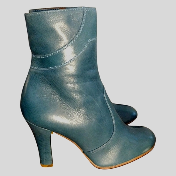 Marc Jacobs Teal Leather Heeled Ankle Booties, Size